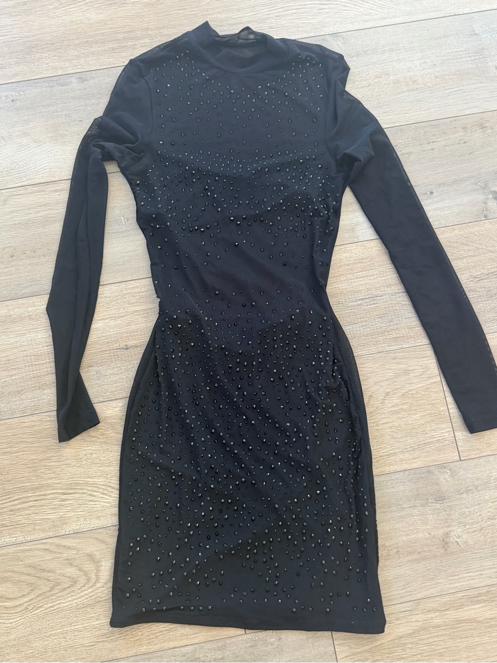 SHEIN Black Long-Sleeve Embellished Bodycon Dress